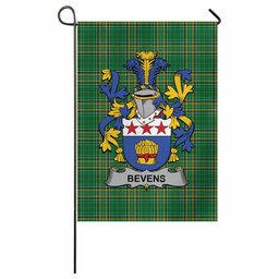 Bevens Irish Clan Tartan Garden Flag with Coat of Arms
