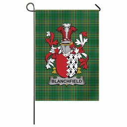 Blanchfield Irish Clan Tartan Garden Flag with Coat of Arms