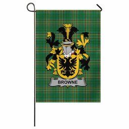 Browne Irish Clan Tartan Garden Flag with Coat of Arms