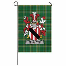 Delahyde Irish Clan Tartan Garden Flag with Coat of Arms