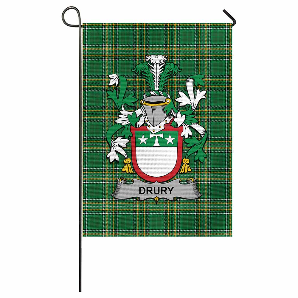 Drury Irish Clan Tartan Garden Flag with Coat of Arms