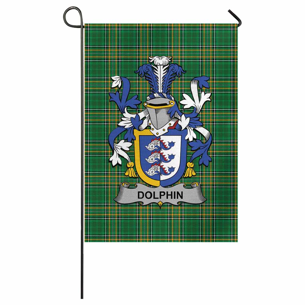 Dolphin Irish Clan Tartan Garden Flag with Coat of Arms