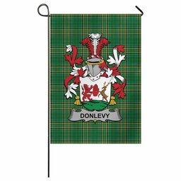 Donlevy Irish Clan Tartan Garden Flag with Coat of Arms