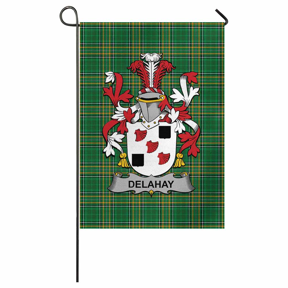 Delahay Irish Clan Tartan Garden Flag with Coat of Arms