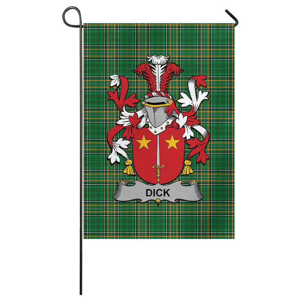 Dick Irish Clan Tartan Garden Flag with Coat of Arms