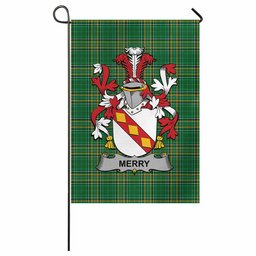 Merry Irish Clan Tartan Garden Flag with Coat of Arms