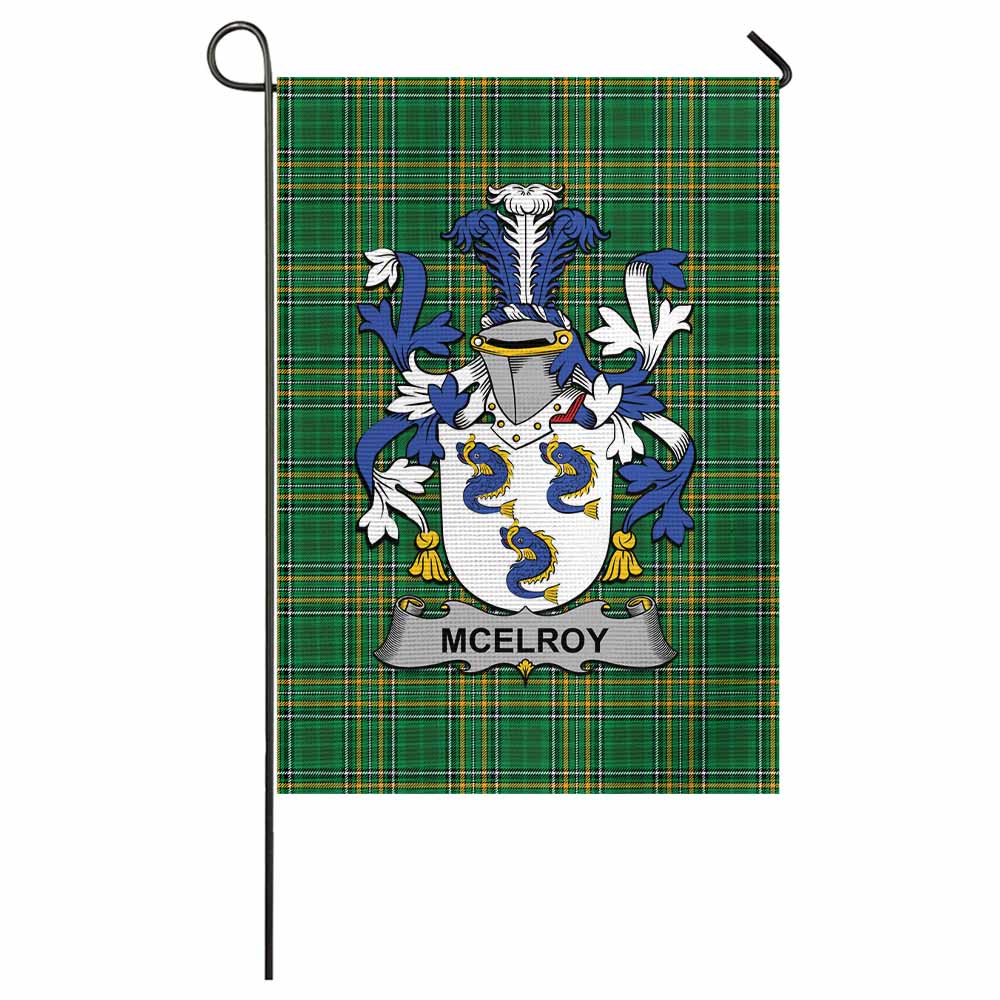 McElroy Irish Clan Tartan Garden Flag with Coat of Arms