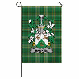Hawkins Irish Clan Tartan Garden Flag with Coat of Arms