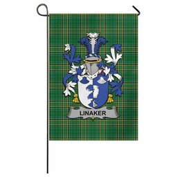 Linaker Irish Clan Tartan Garden Flag with Coat of Arms