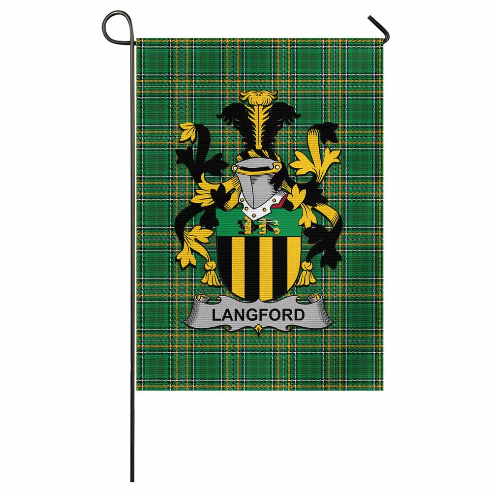 Langford Irish Clan Tartan Garden Flag with Coat of Arms