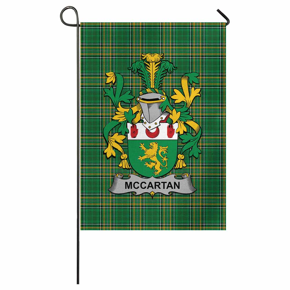 McCartan Irish Clan Tartan Garden Flag with Coat of Arms
