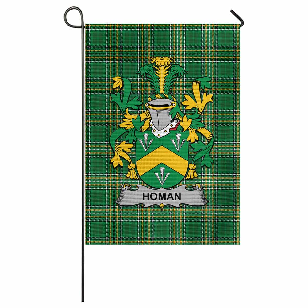 Homan Irish Clan Tartan Garden Flag with Coat of Arms