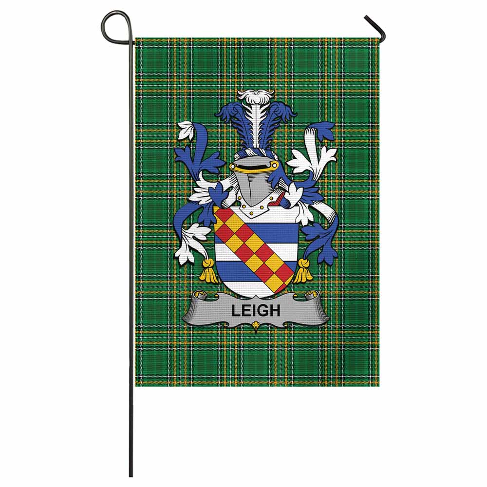 Leigh Irish Clan Tartan Garden Flag with Coat of Arms