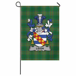 Leigh Irish Clan Tartan Garden Flag with Coat of Arms