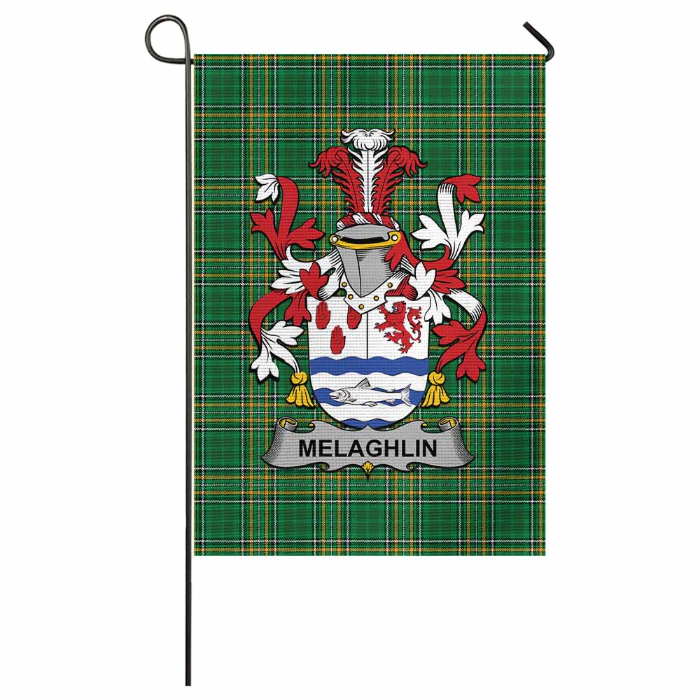 Melaghlin Irish Clan Tartan Garden Flag with Coat of Arms