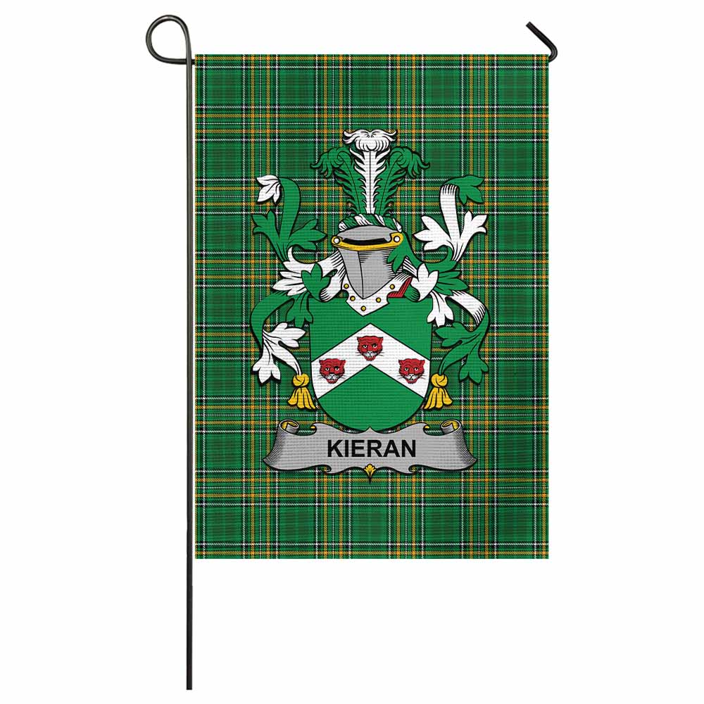 Kieran Irish Clan Tartan Garden Flag with Coat of Arms