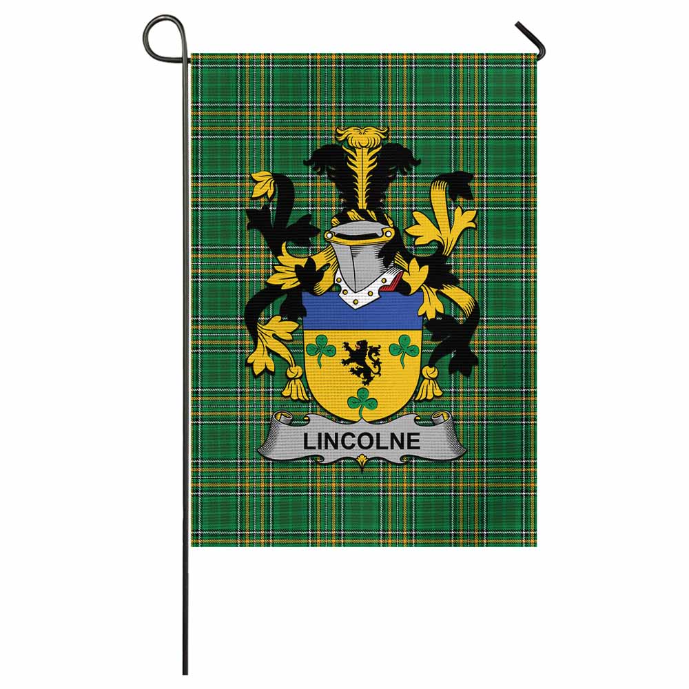 Lincolne Irish Clan Tartan Garden Flag with Coat of Arms