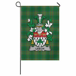 Leech Irish Clan Tartan Garden Flag with Coat of Arms