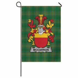McCarron Irish Clan Tartan Garden Flag with Coat of Arms