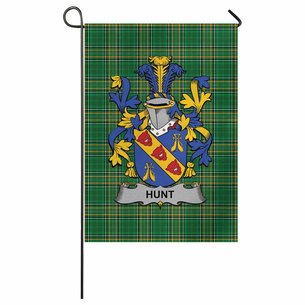 Hunt Irish Clan Tartan Garden Flag with Coat of Arms