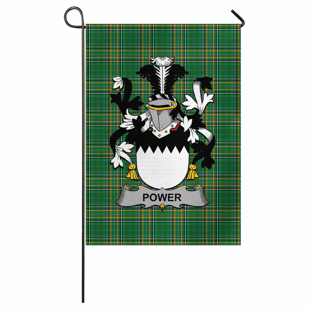 Power Irish Clan Tartan Garden Flag with Coat of Arms
