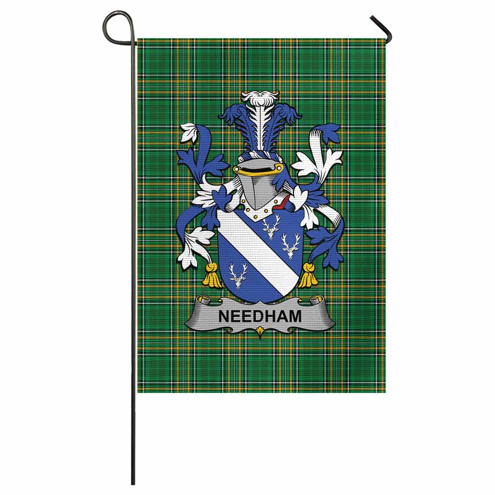 Needham Irish Clan Tartan Garden Flag with Coat of Arms