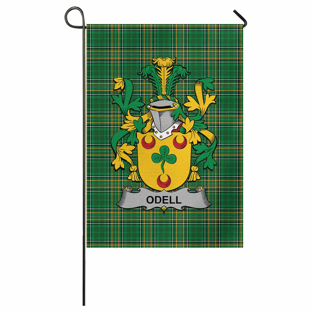 Odell Irish Clan Tartan Garden Flag with Coat of Arms