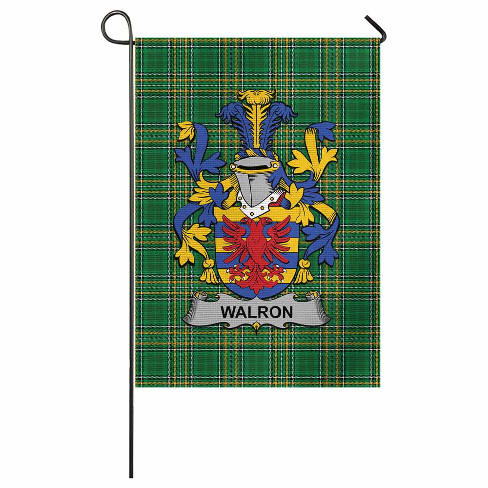 Walron Irish Clan Tartan Garden Flag with Coat of Arms