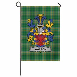 Walron Irish Clan Tartan Garden Flag with Coat of Arms