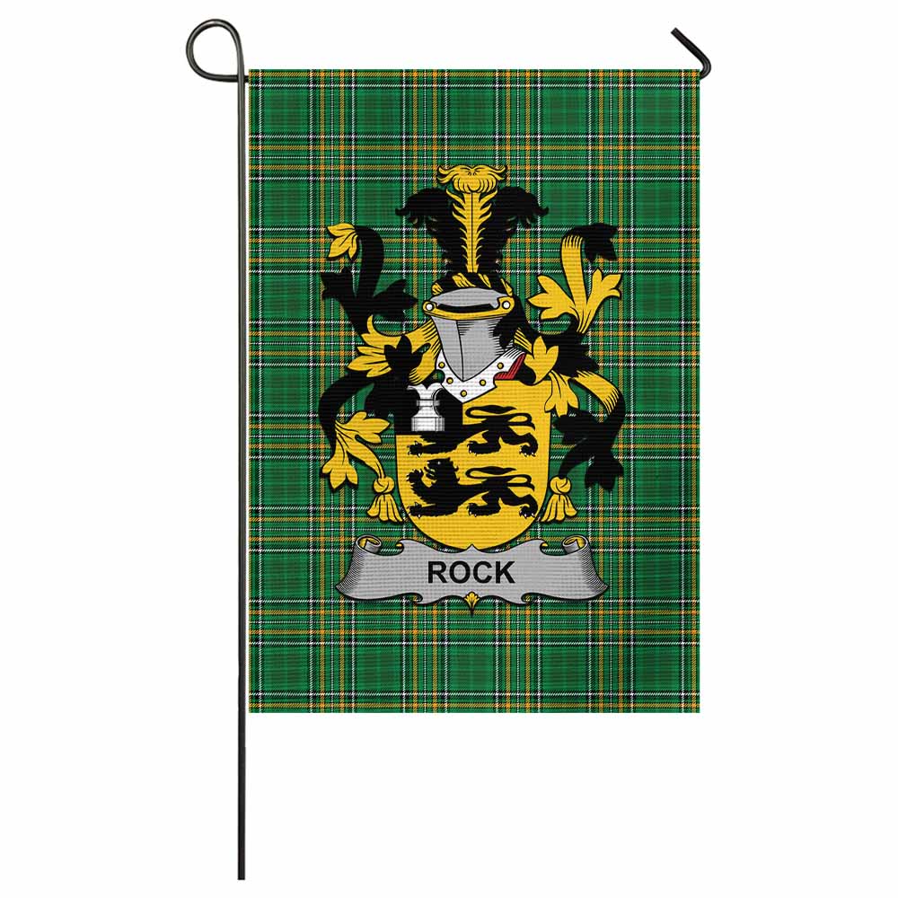 Rock Irish Clan Tartan Garden Flag with Coat of Arms
