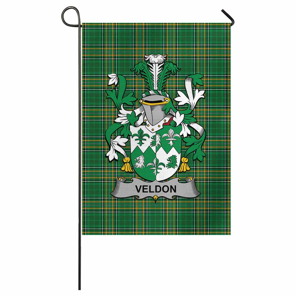 Veldon Irish Clan Tartan Garden Flag with Coat of Arms