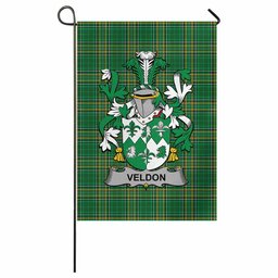 Veldon Irish Clan Tartan Garden Flag with Coat of Arms