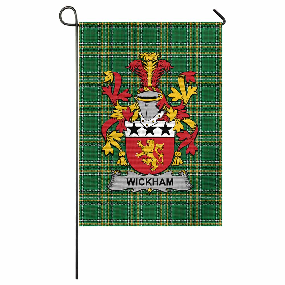 Wickham Irish Clan Tartan Garden Flag with Coat of Arms