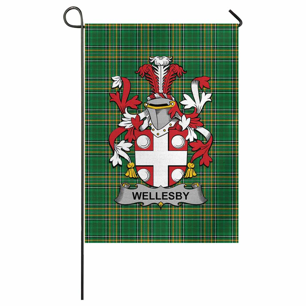 Wellesby Irish Clan Tartan Garden Flag with Coat of Arms