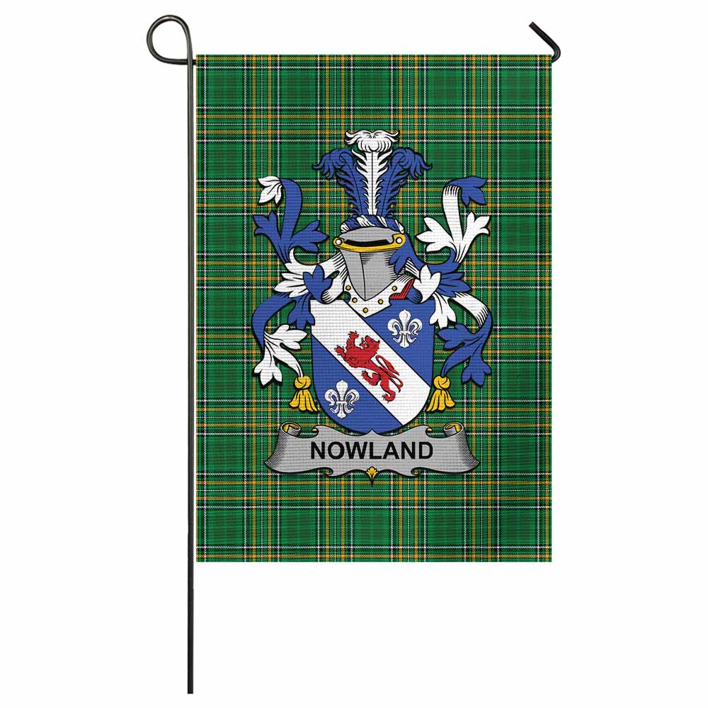 Nowland Irish Clan Tartan Garden Flag with Coat of Arms