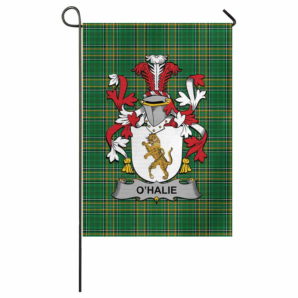 O'Halie Irish Clan Tartan Garden Flag with Coat of Arms
