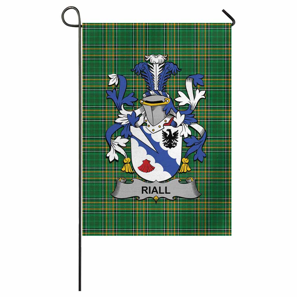 Riall Irish Clan Tartan Garden Flag with Coat of Arms
