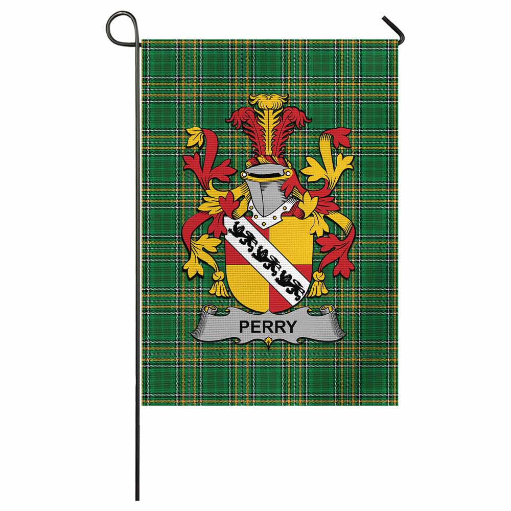 Perry Irish Clan Tartan Garden Flag with Coat of Arms