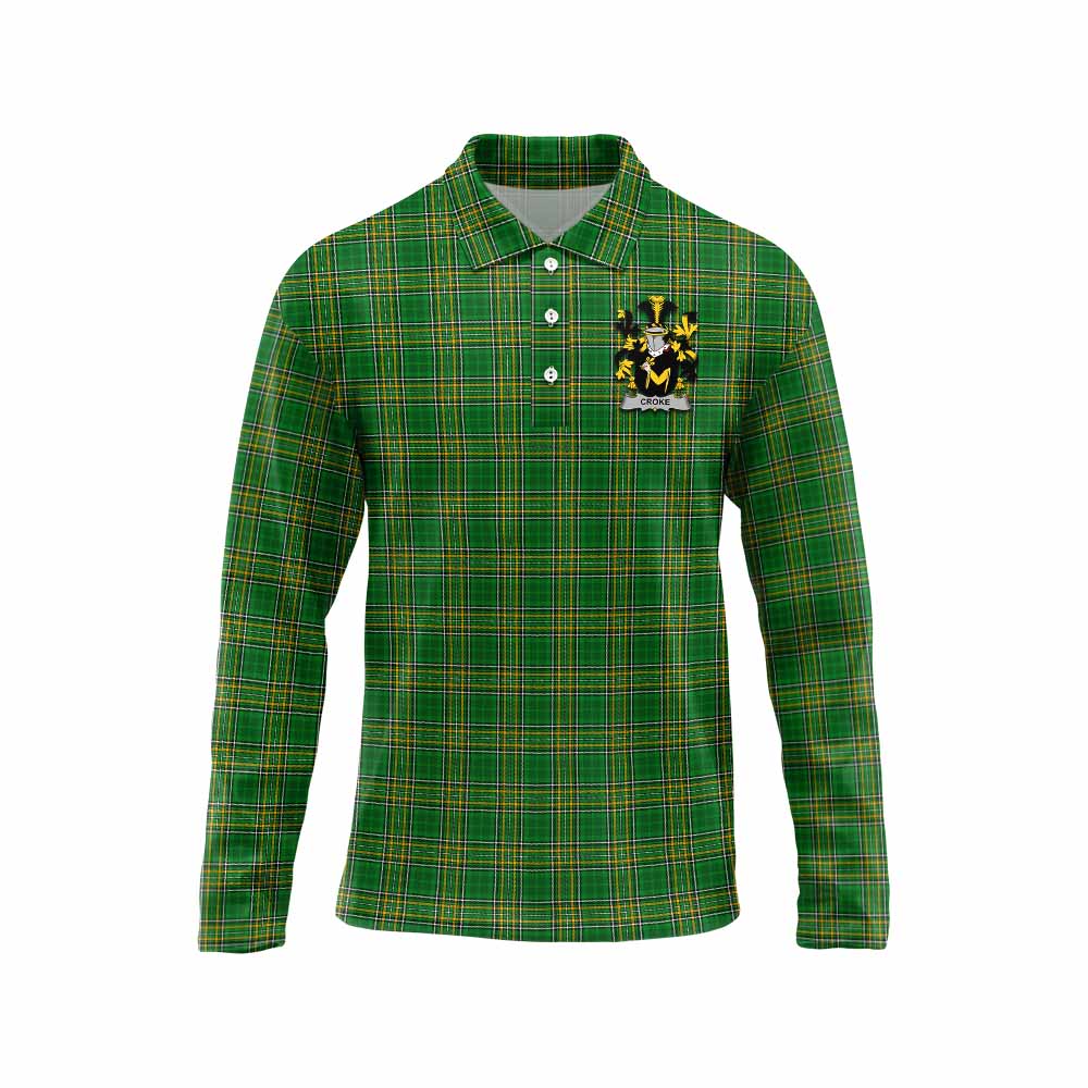 Croke Irish Clan Tartan Long Sleeve Polo Shirt with Coat of Arms