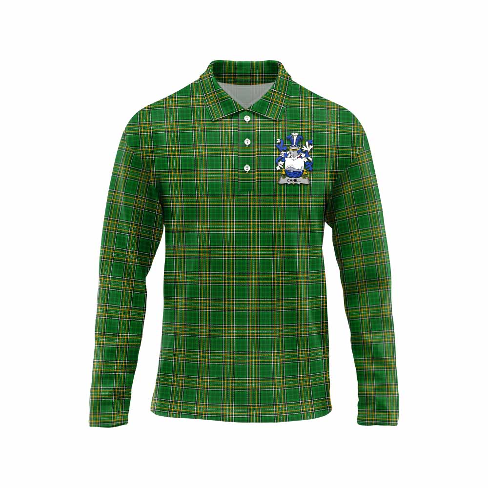 Cahill Irish Clan Tartan Long Sleeve Polo Shirt with Coat of Arms
