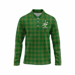 Crombie Irish Clan Tartan Long Sleeve Polo Shirt with Coat of Arms