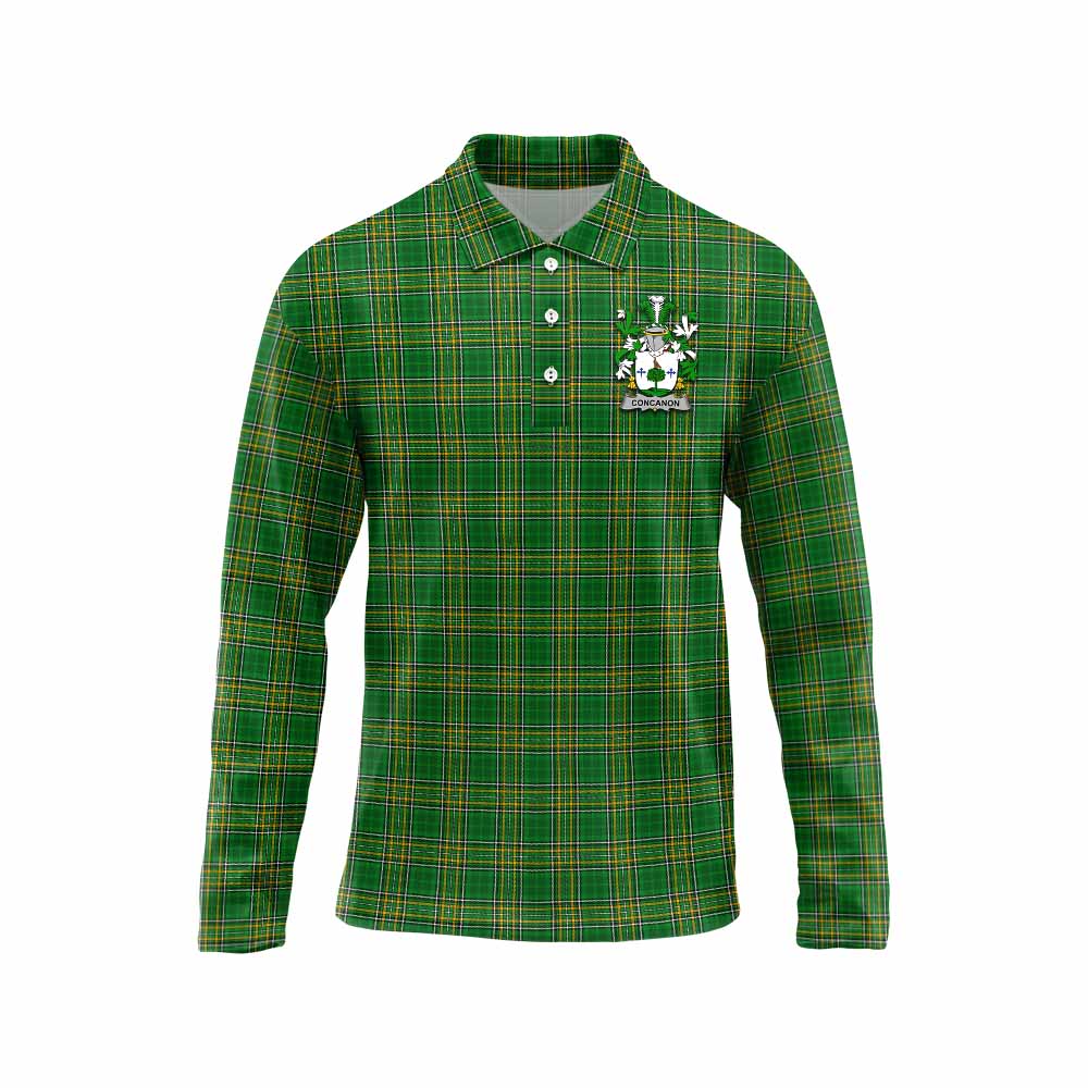 Concanon Irish Clan Tartan Long Sleeve Polo Shirt with Coat of Arms