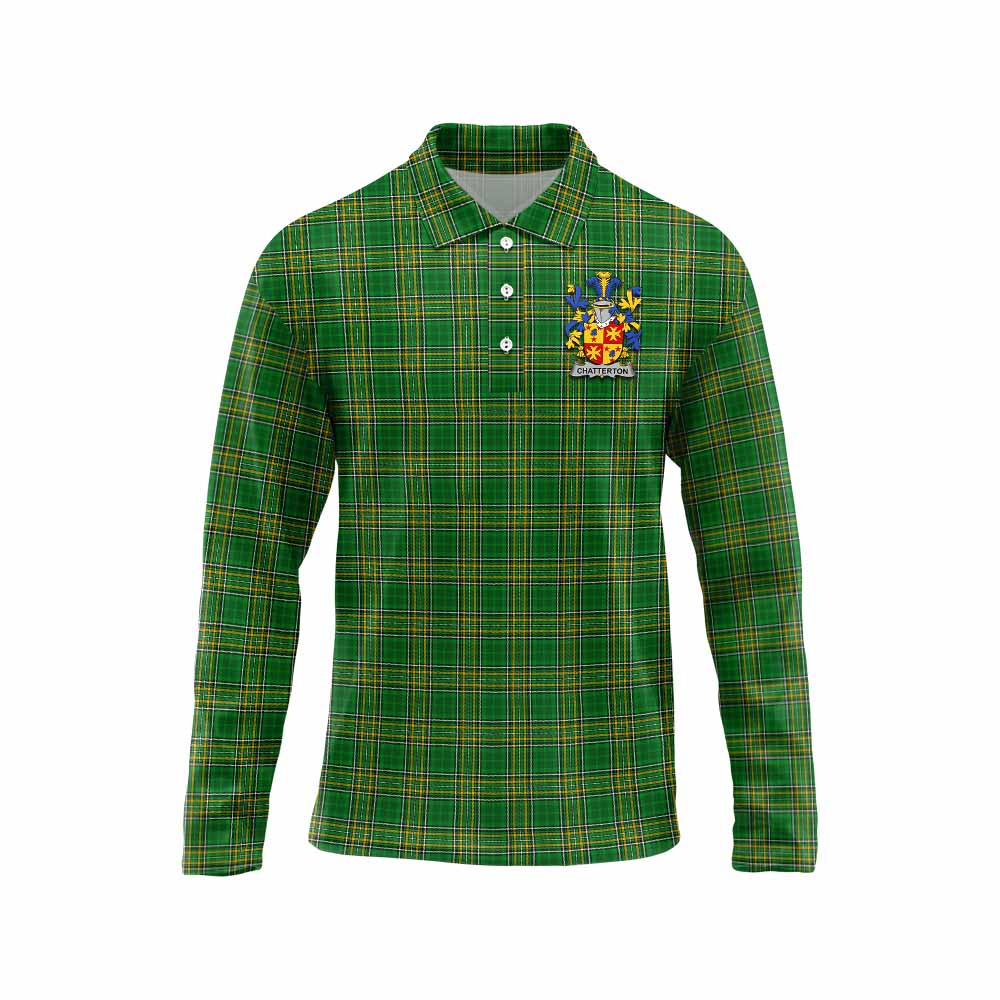 Chatterton Irish Clan Tartan Long Sleeve Polo Shirt with Coat of Arms