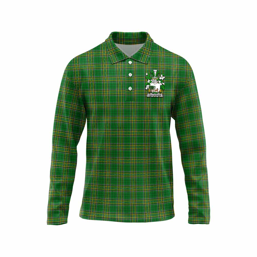 Callaghan Irish Clan Tartan Long Sleeve Polo Shirt with Coat of Arms