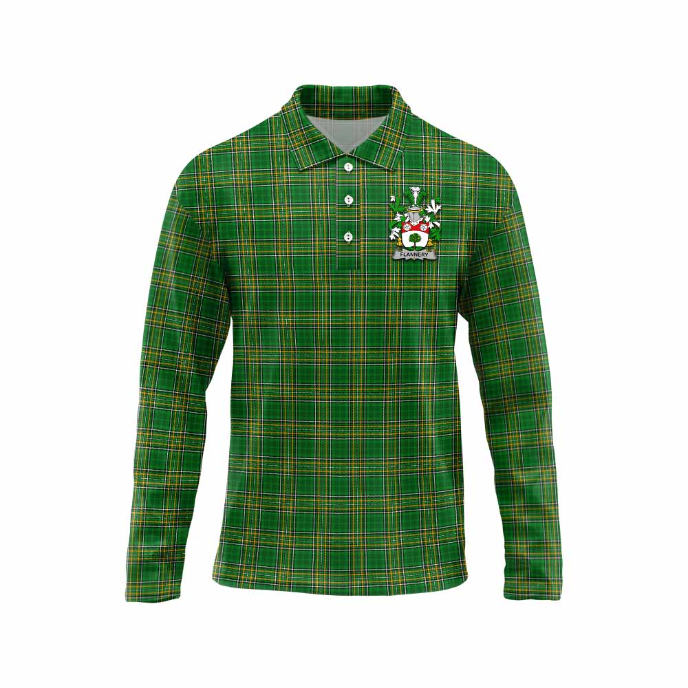 Flannery Irish Clan Tartan Long Sleeve Polo Shirt with Coat of Arms