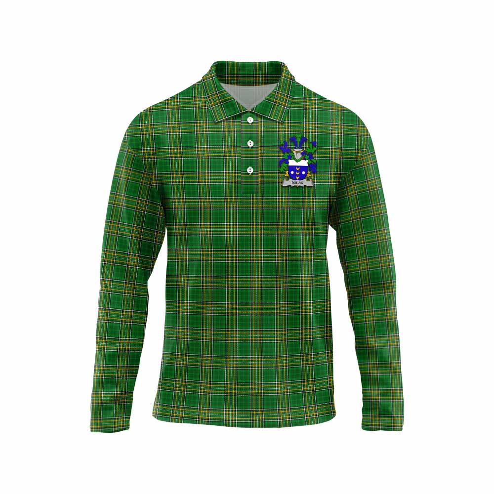 Dolan Irish Clan Tartan Long Sleeve Polo Shirt with Coat of Arms