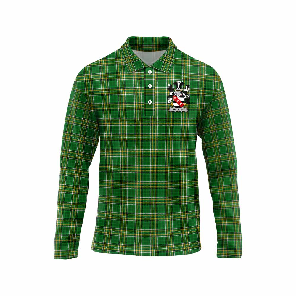 Hadsor Irish Clan Tartan Long Sleeve Polo Shirt with Coat of Arms