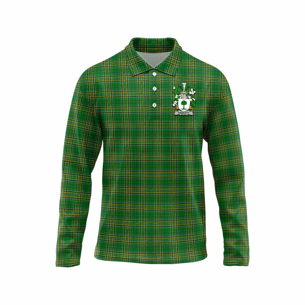 Finnerty Irish Clan Tartan Long Sleeve Polo Shirt with Coat of Arms