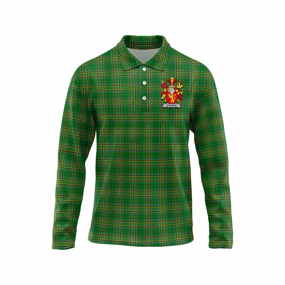 Keigans Irish Clan Tartan Long Sleeve Polo Shirt with Coat of Arms