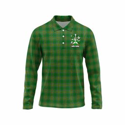 Ker Irish Clan Tartan Long Sleeve Polo Shirt with Coat of Arms